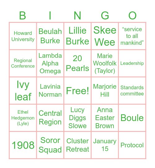 Sisterhood Bingo Card