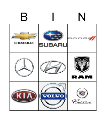 Cars Bingo Card