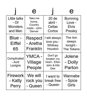 Bingo Musical Bingo Card