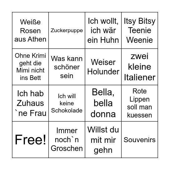 Musik Bingo Card