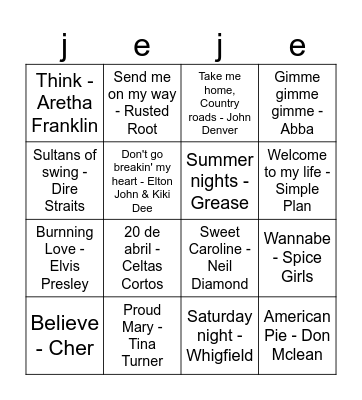 Bingo Musical Bingo Card