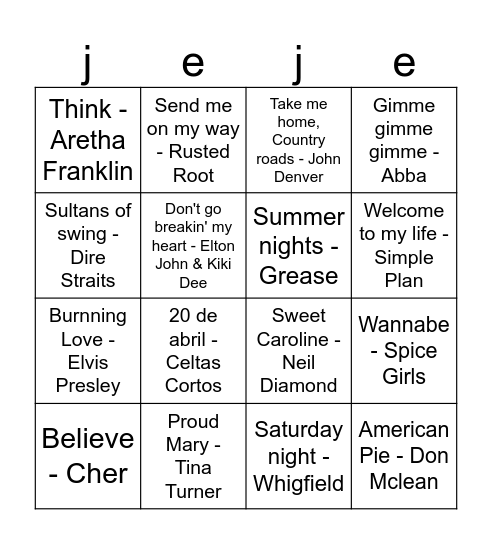 Bingo Musical Bingo Card