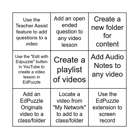 EdPuzzle Choice Board Bingo Card