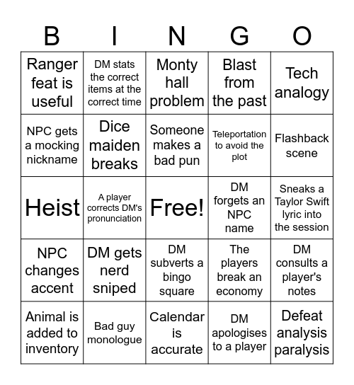 1d9 Bingo Card