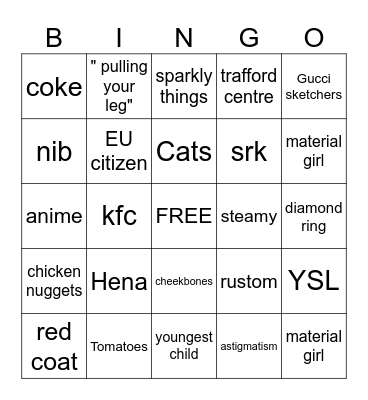 BRIDAL BINGO - THINGS THAT REMINDS YOU OF THE BRIDE Bingo Card