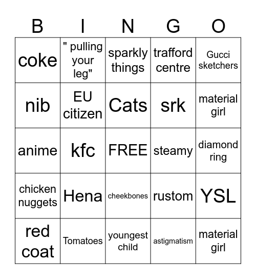 BRIDAL BINGO - THINGS THAT REMINDS YOU OF THE BRIDE Bingo Card