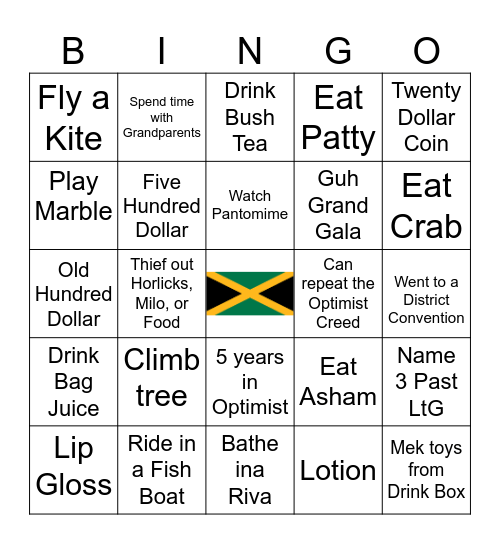 JAMAICA OPTIMIST BINGO Card