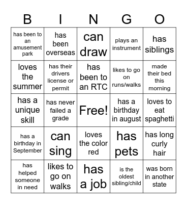 Mingle Bingo Card