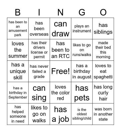 Mingle Bingo Card