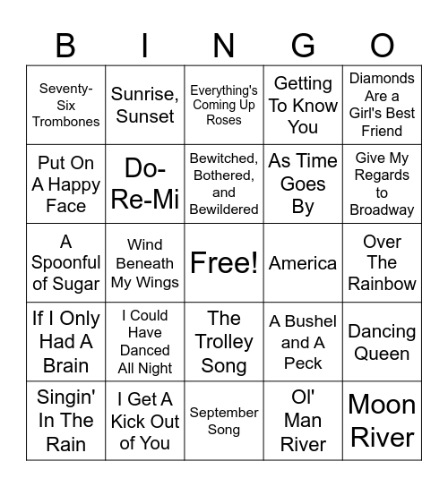Music Bingo Card