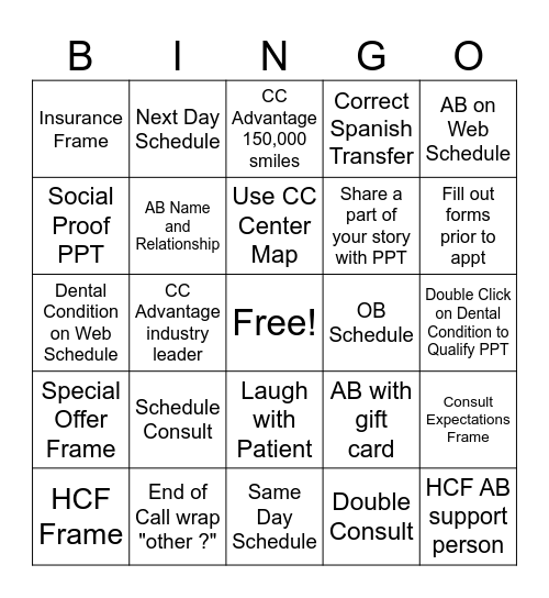 CCT Drive for Hope BINGO Card