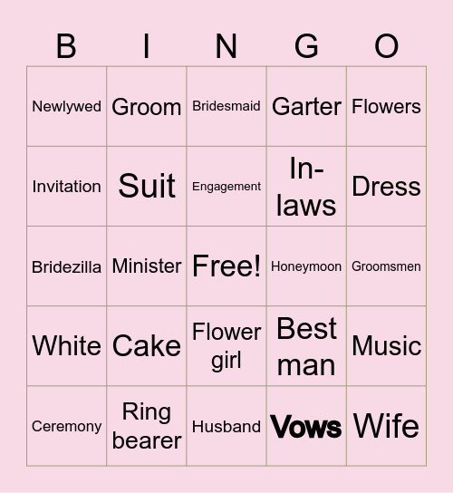 Chiara Bridal Shower Bingo Card