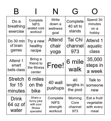 Lakewood Fitness Bingo Card