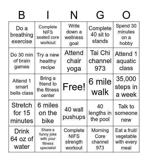 Lakewood Fitness Bingo Card