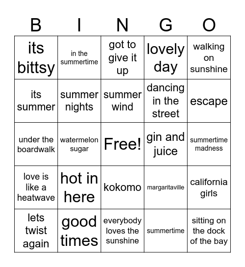 summer bingo Card