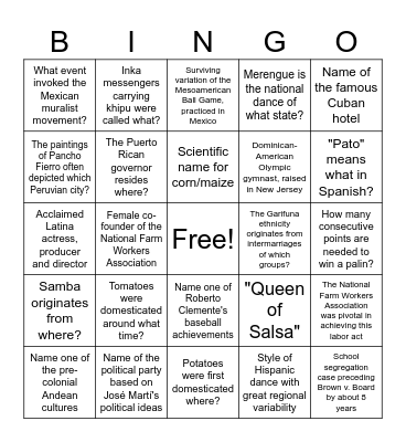 OCC WLC Hispanic Heritage Month v.1 Bingo Card