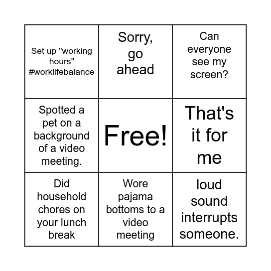 UntitRemote work bingo 3x3led Bingo Card