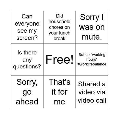 Untitled Remote work bingo 3x3ingo Bingo Card