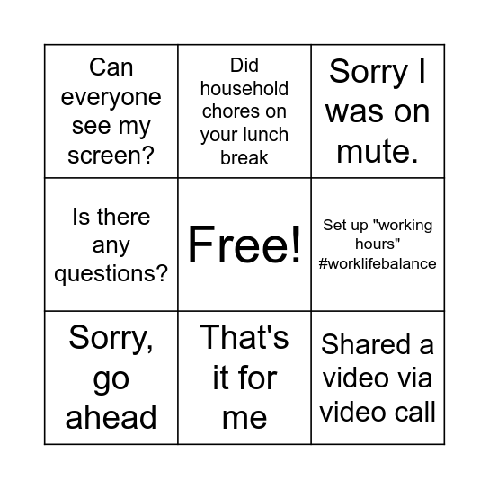 Untitled Remote work bingo 3x3ingo Bingo Card