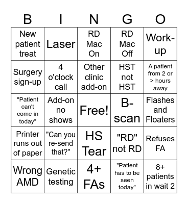 Call Day Bingo Card