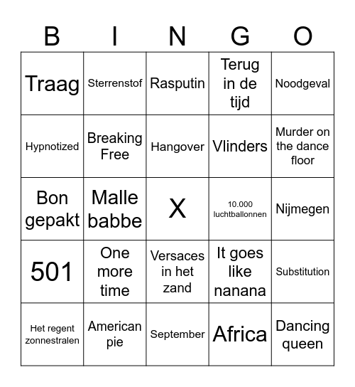 Muziekbingo Card