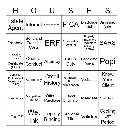 Property Bingo Card