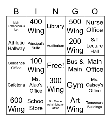 CHFHS Scavenger Hunt Bingo Card