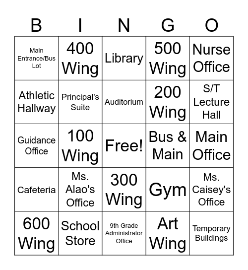 CHFHS Scavenger Hunt Bingo Card