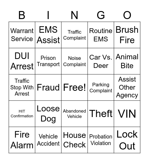 911 Dispatcher Bingo! Bingo Card