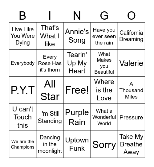 Music Bingo Card
