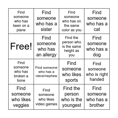 Find Someone Bingo Card