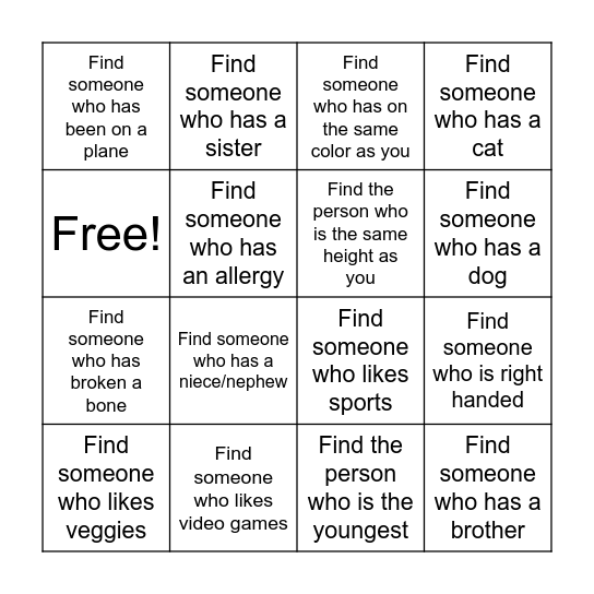 Find Someone Bingo Card