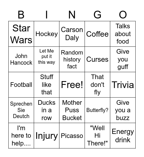 Carson Bingo Card