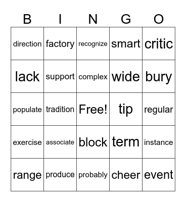 unit 25 Bingo Card