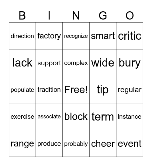 unit 25 Bingo Card