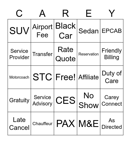 Carey Bingo Card