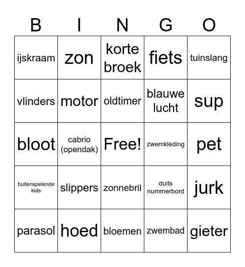 zomer bingo Card