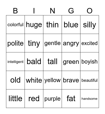 Adjectives (English) Bingo Card
