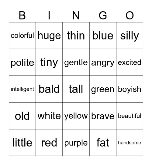 Adjectives (English) Bingo Card