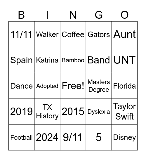 Get to know Mrs. Townsend BINGO Card