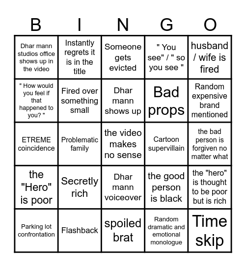 Dhar mann bingo Card