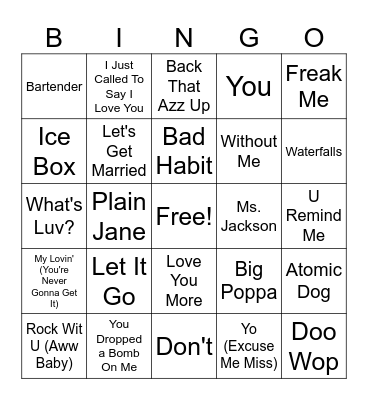 Hip-Hop/R&B Bingo #1 Bingo Card