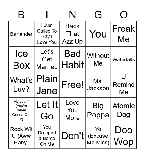 Hip-Hop/R&B Bingo #1 Bingo Card