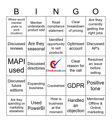 Cross Sales Bingo Card