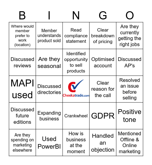 Cross Sales Bingo Card