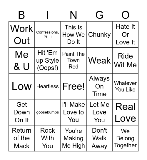 Hip-Hop/R&B Bingo #2 Bingo Card