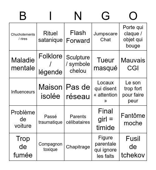 Bingo des films d'horreurs pourris Bingo Card