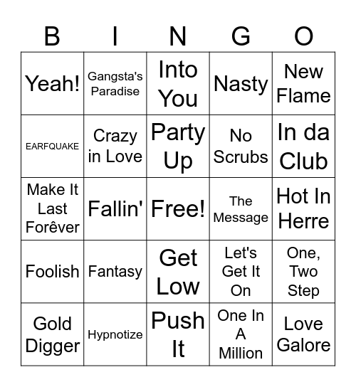 Hip-Hop/R&B Bingo #4 Bingo Card