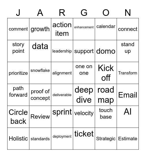 Corporate Jargon Bingo Card