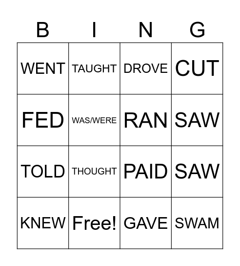 VERBS IN PAST SIMPLE Bingo Card